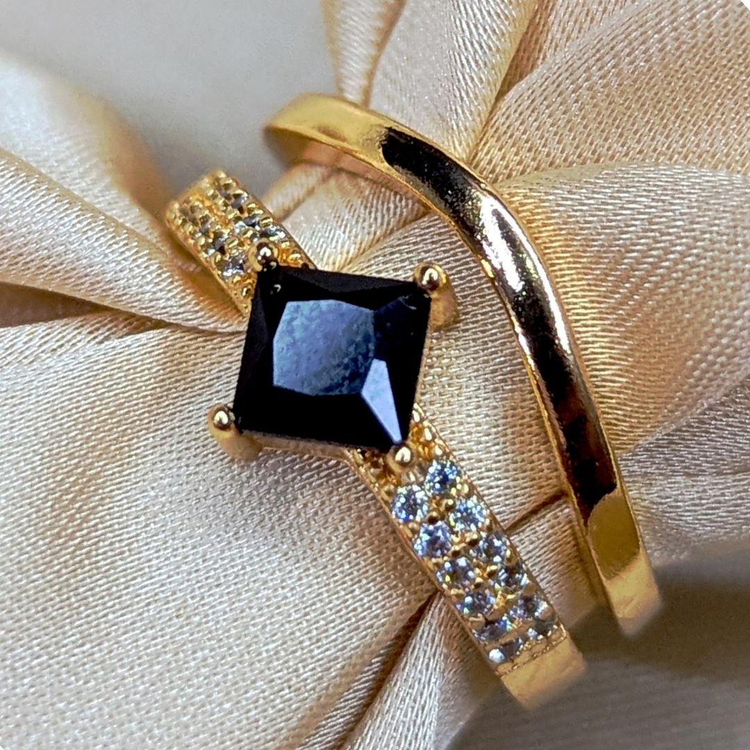 Aurora Golden Black Adjustable Ring 4143