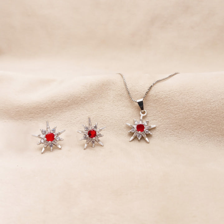 Red Zircon Star Necklace Set 0792