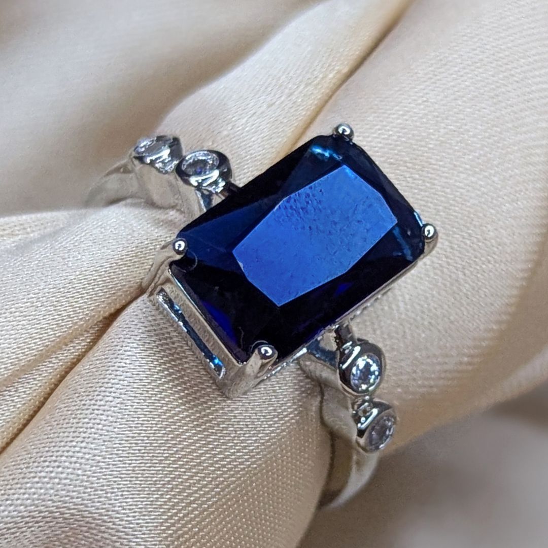 Elegant Silver Blue Adjustable Ring 4133