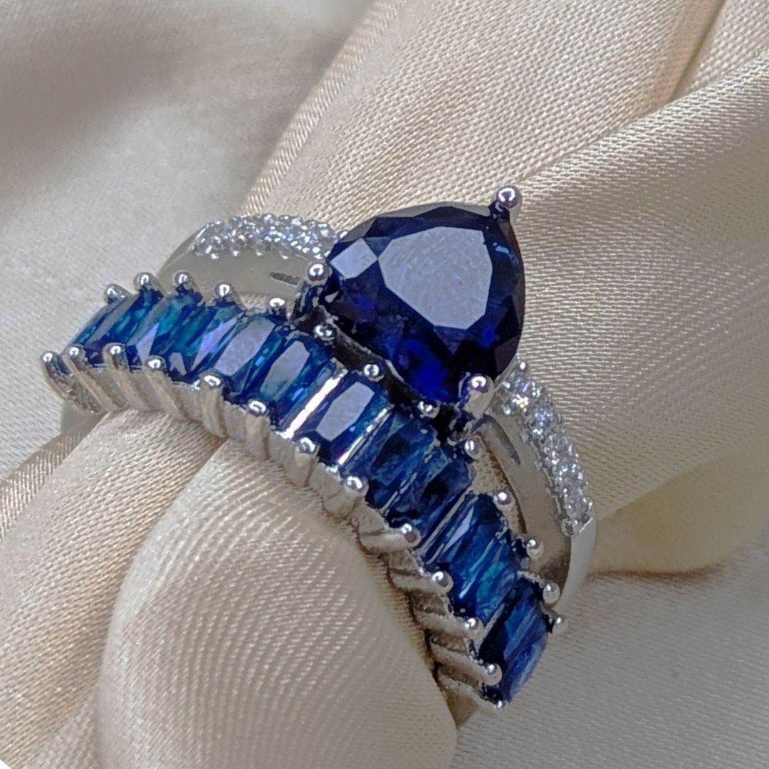 Double Heart Silver Blue Adjustable Golden 4136