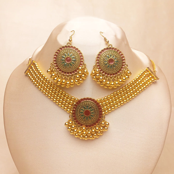 Golden Multicolor Bridal Choker Set 0716