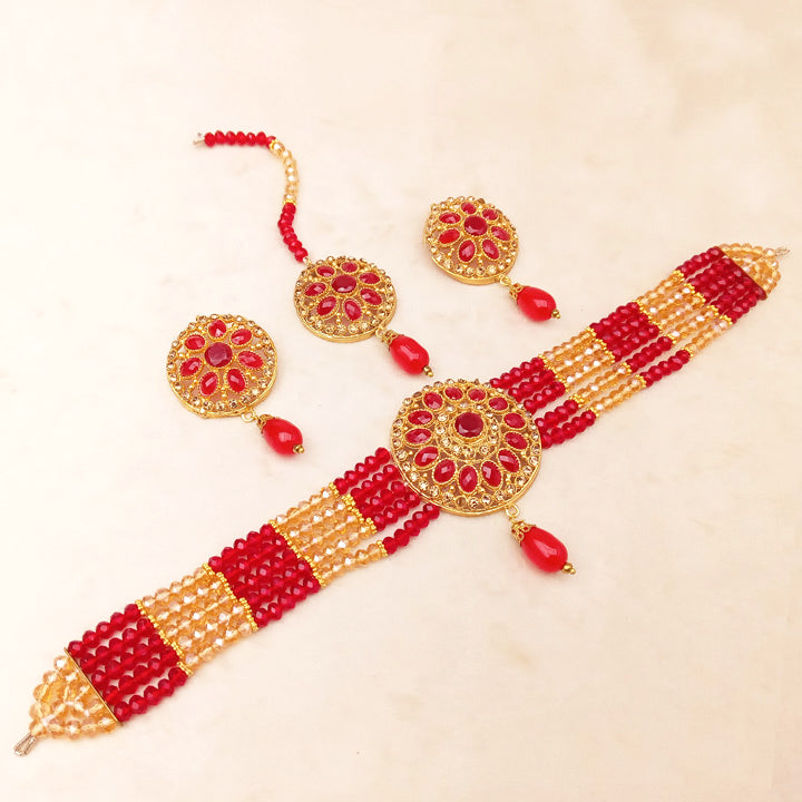 champagne red bridal choker set