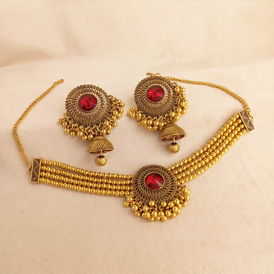 Golden Beads Bridal Choker Set Design 0876