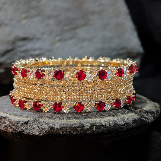 Elegant Red Cubic Diamond Bangle Set 1564
