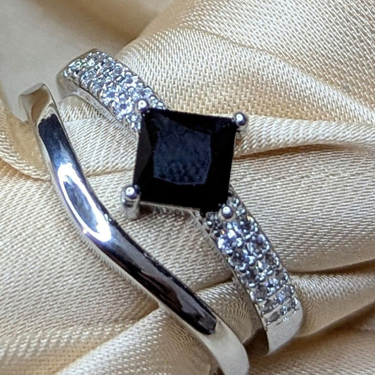 Aurora Silver Black Adjustable Ring 4142