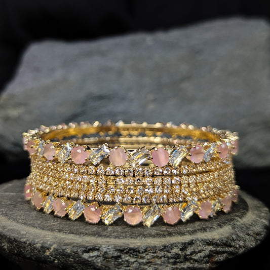 Elegant Pink Cubic Diamond Bangle Set 1565
