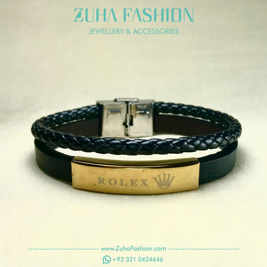 Double Strap Black Bracelet for Boys 1004