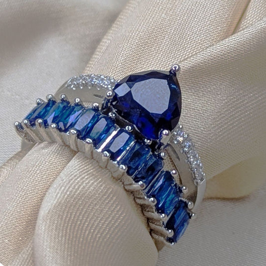 Double Heart Silver Blue Adjustable Golden 4136