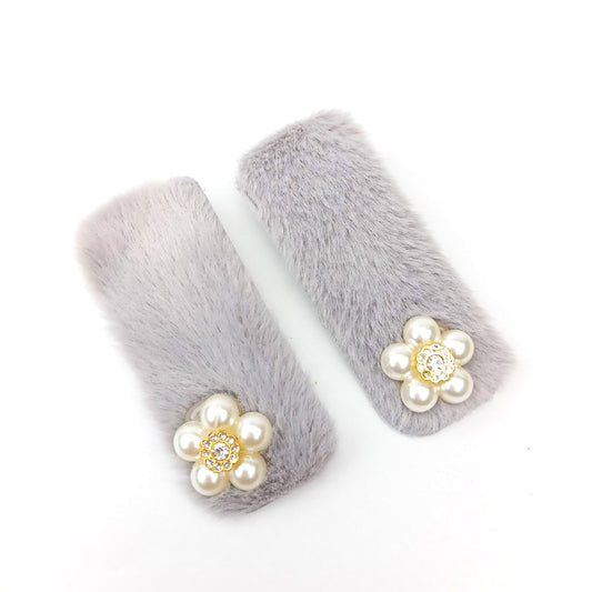 Gray Fur Hair Clip Pair 0824