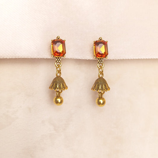 Traditional Jhumka Earrings Orange Brown 0726