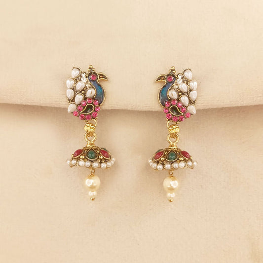 Multicolor Peacock Pearl Jhumka 0647U