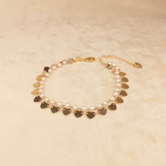Pearl Hearts Double Chain Anklet 0621