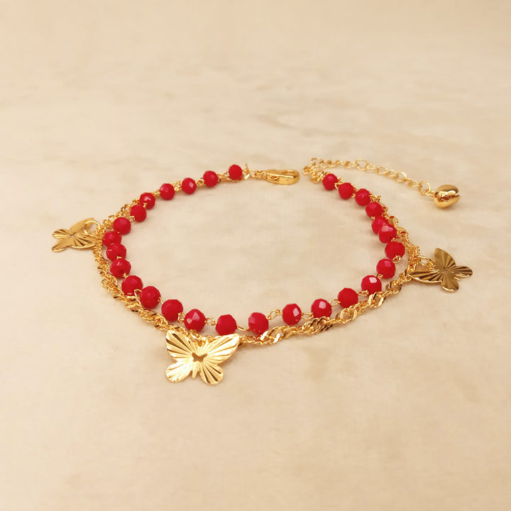 Red Beads Double Chain Anklet 0622