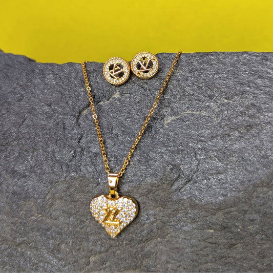 Gold Heart Necklace Set For Girls 1569