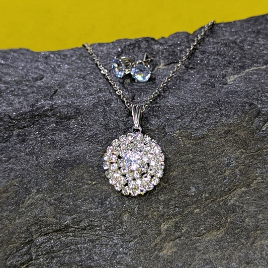 Silver Round Necklace Set For Girls 1570