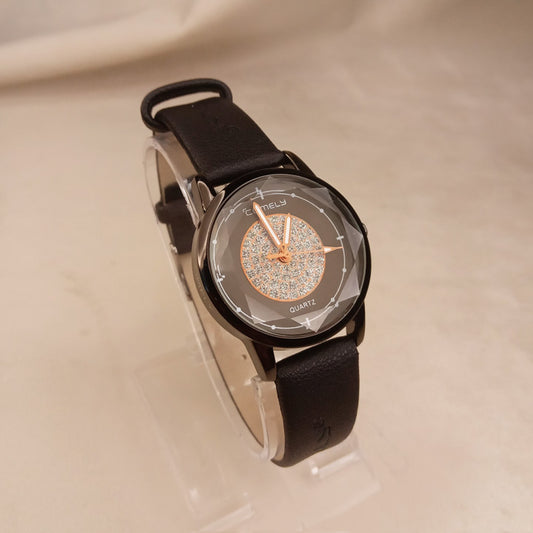 Ladies Black Leather Watch 0563