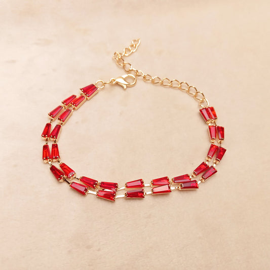 Double Stripe Red Crystal Bracelet 0722